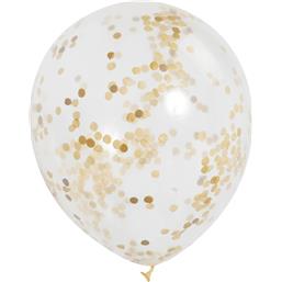 Diverse: Latex ballon med Guld konfetti 30 cm 6 styk