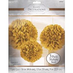 HoneycombsGuld pom pom dekorationer 40 cm 3 styk