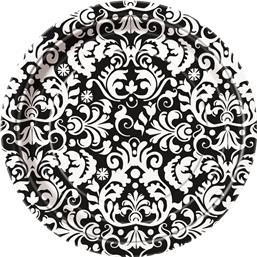 Sort DamaskSort damask Paptallerkener 17 cm 8 styk