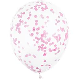 Latex ballon med Lyserød konfetti 30 cm 6 styk