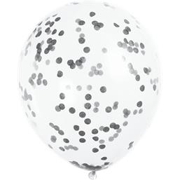 Latex ballon med Sort Konfetti 30 cm 6 styk