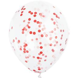 Latex ballon med Rød Konfetti 30 cm 6 styk