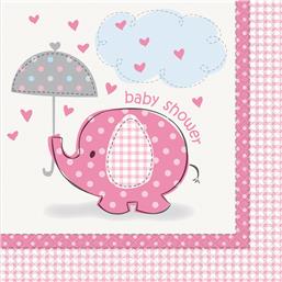 ServietterLyserød elefant Servietter Baby shower 33 x 33 cm 16 styk