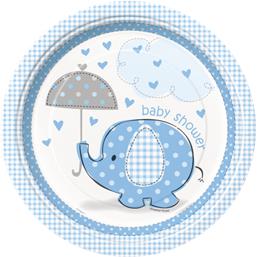 TallerknerBlå elefant Paptallerkener Baby shower 21 cm 8 styk