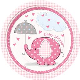 TallerknerLyserød elefant Paptallerkener Baby shower 21 cm 8 styk