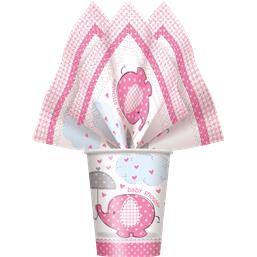 DiverseLyserød elefant Papkrus Baby shower 27 cl 8 styk