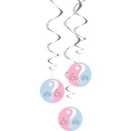 Baby Shower PigeGirl or Boy Hvirvel dekorationer 3 styk