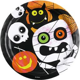 TallerknerHalloween paptallerkener med monster 23 cm 8 styk