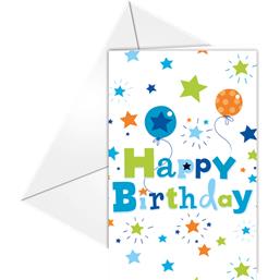 Blå Happy Birthday invitationer 6 styk