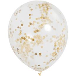 GuldbryllupLatex ballon med Guld konfetti 30 cm 6 styk