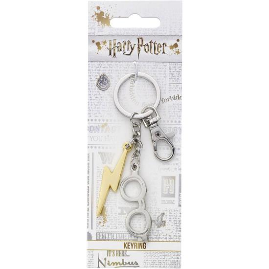 Harry Potter: Lightening Bolt & Glasses Keychain (sølv belagt)