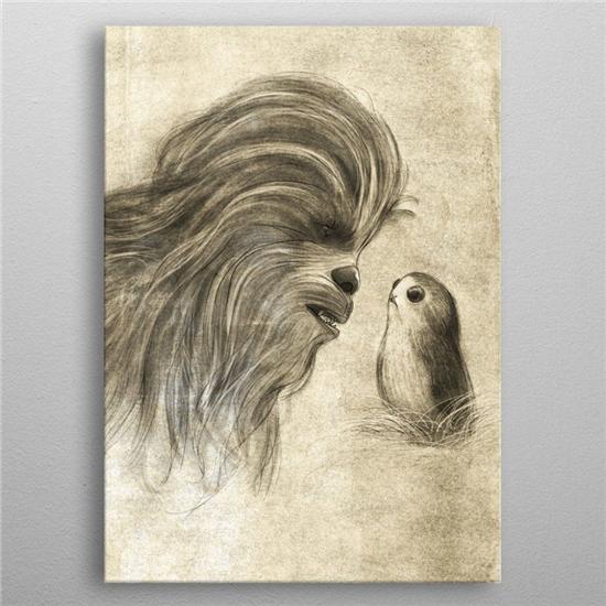 Star Wars: Star Wars Metal Poster Last Jedi Sketches Chewie & Porg 10 x 14 cm
