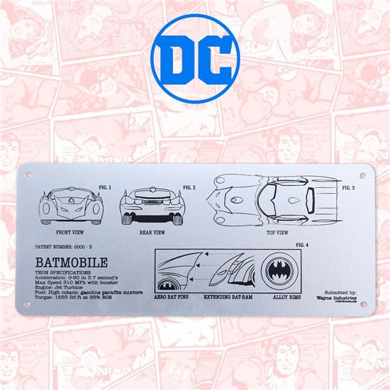 DC Comics: Batmobile Schematic Tin Skilt 