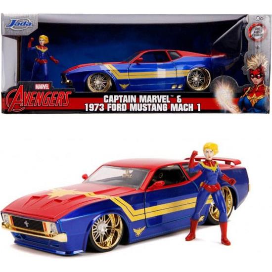 Captain Marvel: 1973 Ford Mustang Mach 1 with Captain Marvel Figure Hollywood Rides Diecast Model 1/24