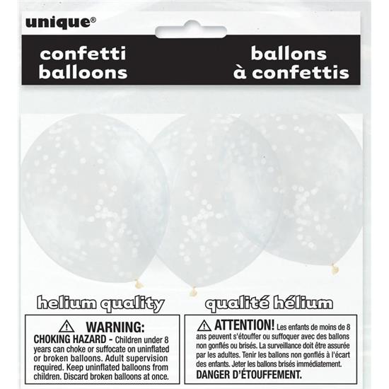 Diverse: Latex ballon med Hvid Konfetti 30 cm 6 styk