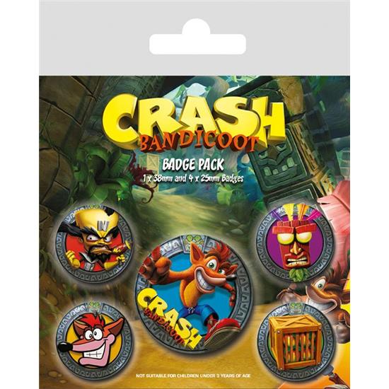 Crash Bandicoot: Crash Bandicoot Badges 5-Pak