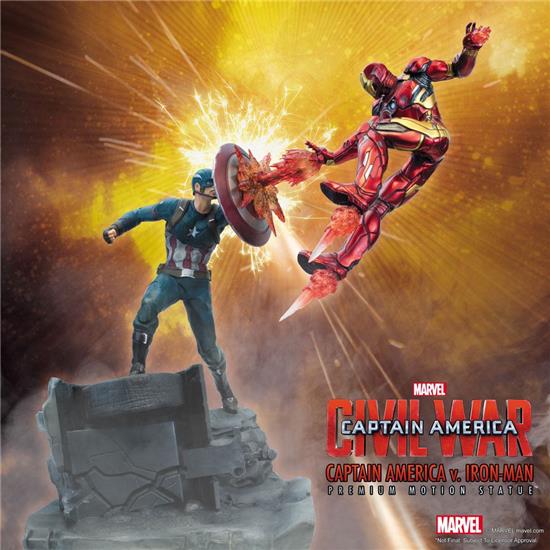 Captain America: Captain America Civil War Premium Motion Statue Captain America vs Iron Man 43 cm