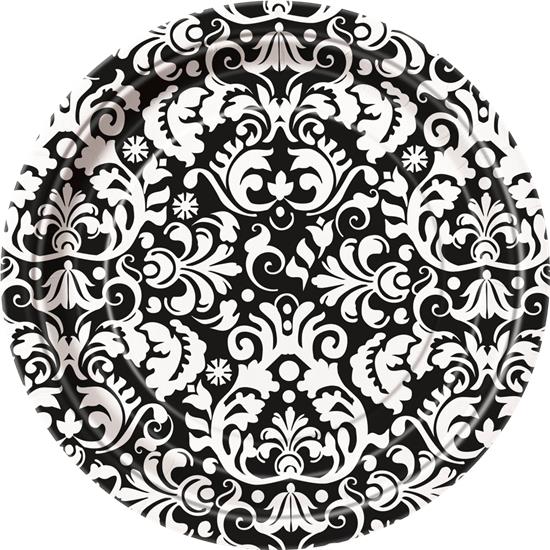 Sort Damask: Sort damask Paptallerkener 17 cm 8 styk