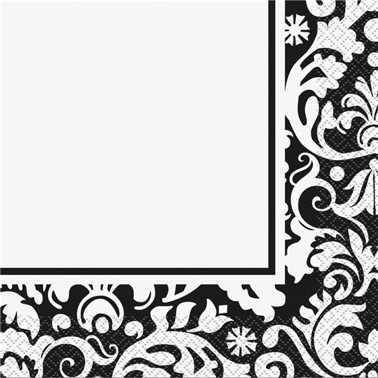 Sort Damask: Sort damask Servietter 33 x 33 cm 16 styk