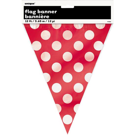 Diverse: Rød Flagbanner med hvide prikker - 365 cm