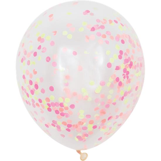 Diverse: Latex ballon med Neon Farvet Konfetti 30 cm 6 styk
