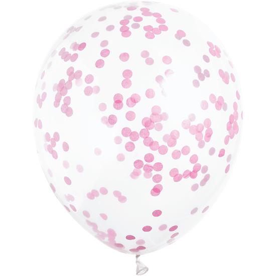 Diverse: Latex ballon med Lyserød konfetti 30 cm 6 styk