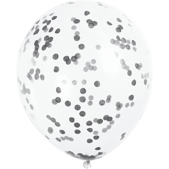 Diverse: Latex ballon med Sort Konfetti 30 cm 6 styk