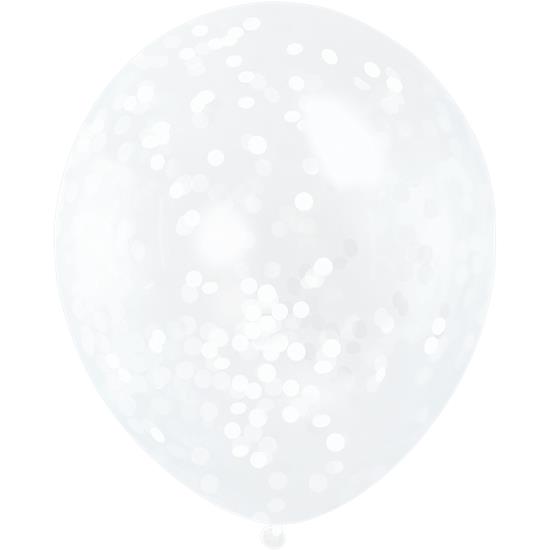 Diverse: Latex ballon med Hvid Konfetti 30 cm 6 styk