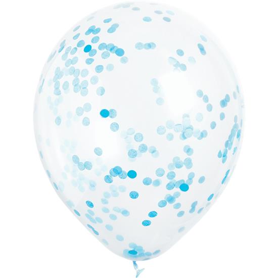 Diverse: Latex ballon med Blå Konfetti 30 cm 6 styk