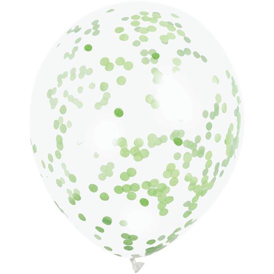 Diverse: Latex ballon med Grøn Konfetti 30 cm 6 styk