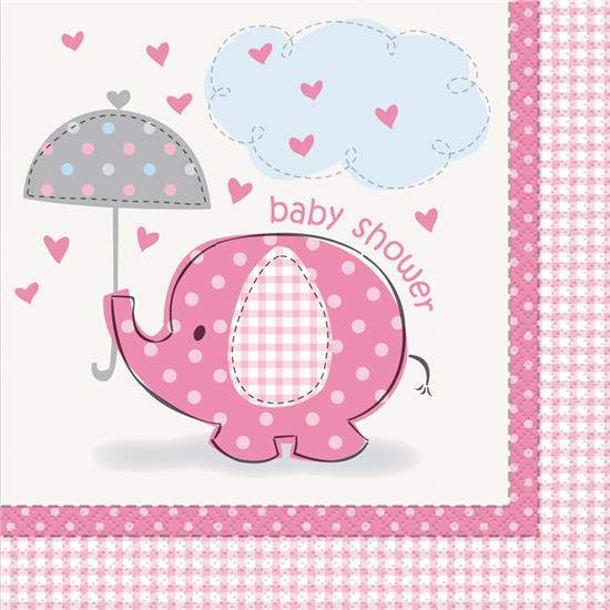 Diverse: Lyserød elefant Servietter Baby shower 33 x 33 cm 16 styk