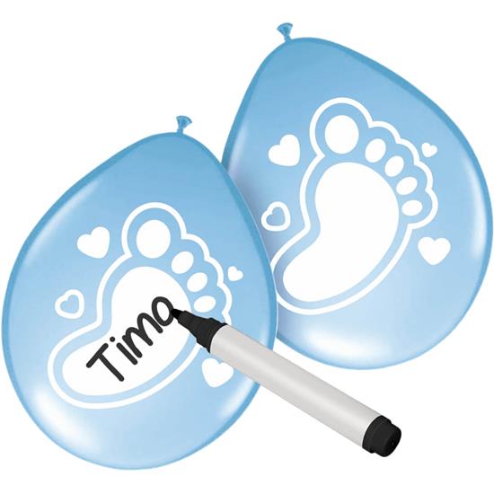 Diverse: Lyseblå Baby fod Skrivbare balloner 30 cm 6 styk