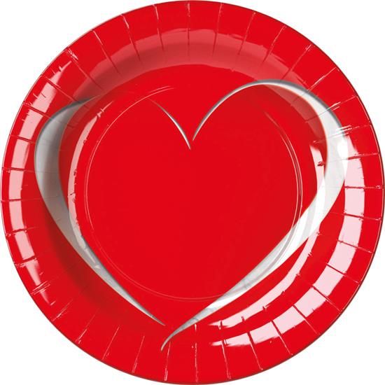 Diverse: Rød Hjerte Paptallerkener 23 cm 8 styk