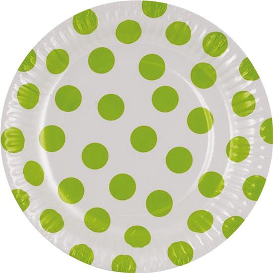 Diverse: Grøn Prikker Paptallerkener 18 cm 8 styk