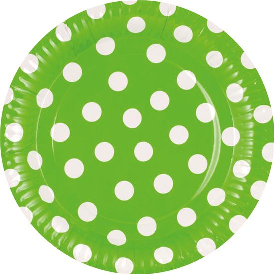 Diverse: Grøn Prikker Paptallerkener 23 cm 8 styk