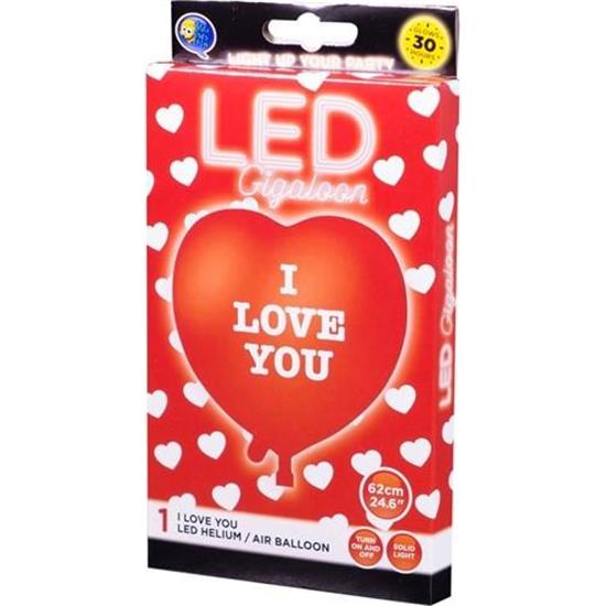 Diverse: Hjerte ballon med LED lys I love you 62 cm