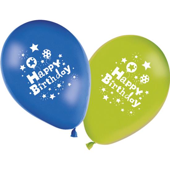 Diverse: Blå og Grøn Happy Birthday latexballoner 11 /27 cm 8 styk
