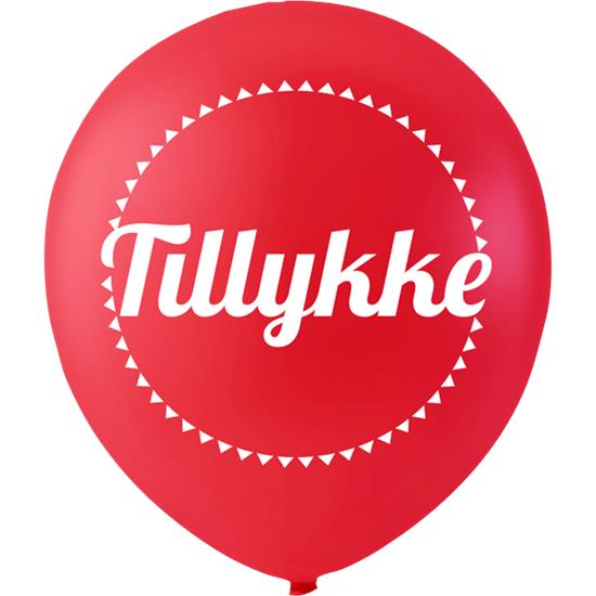 Diverse: Tillykke latexballoner i hvid og rød 26 cm 10 styk